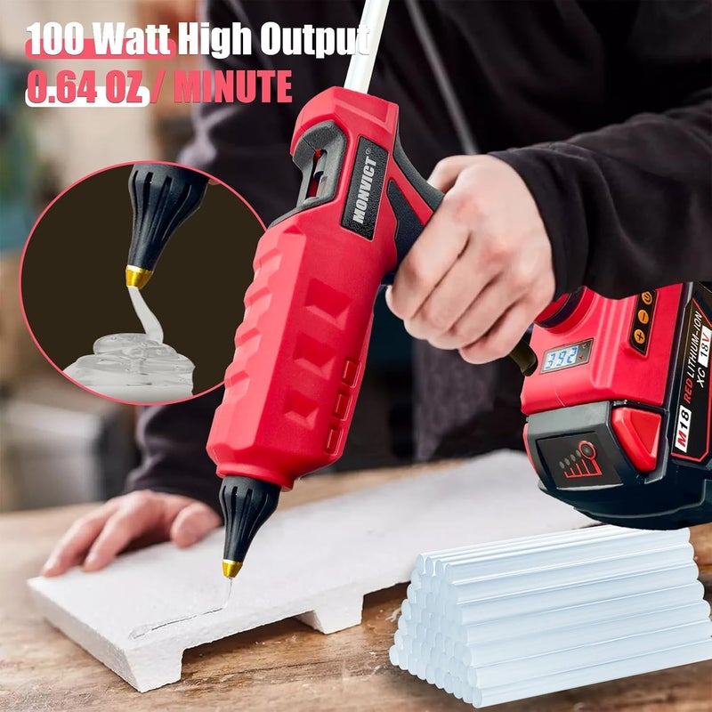 MONVICT Cordless Glue Gun for Milwaukee 18V Battery with 50 Glue Sticks, 100W Upgraded Digital Temperature Adjustable Handheld Electric Power Full Size Heavy Duty Hot Glue Gun (Tools only) - Image 3